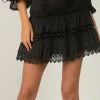 Elan Black Embroidered Lace Trim Mini Skirt Bottoms 1 Elan Black Embroidered Lace Trim Mini Skirt Bottoms