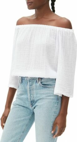 Michael Stars Isabel Gauze White Off The Shoulder Top Tops