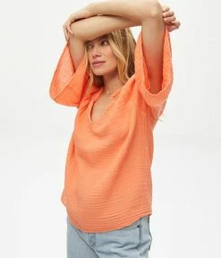 Michael Stars Savannah Gauze Camila Ruffle Sleeve Top