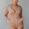 Tic Toc Bottoms Alexa Taupe Terry Hooded Romper