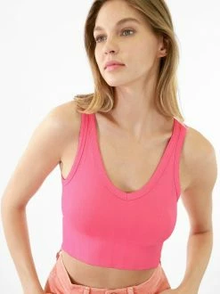 Nikibiki Tops Cali Reversible Bubble Gum Herringbone Crop Top