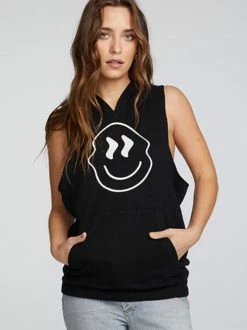 CHASER Linen French Terry Smiley Face Hoodie Tops