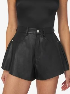 WeWoreWhat Bottoms Black Vegan Leather Flare Bell Short