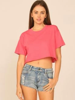 Vintage Havana Garment Dye Red Boxy Crop Top Tops