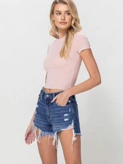 Vervet Bottoms Blake Destroyed Hem Boyfriend Denim Short