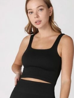 Nikibiki Tops Zuri Ribbed Black Square Neck Crop Top
