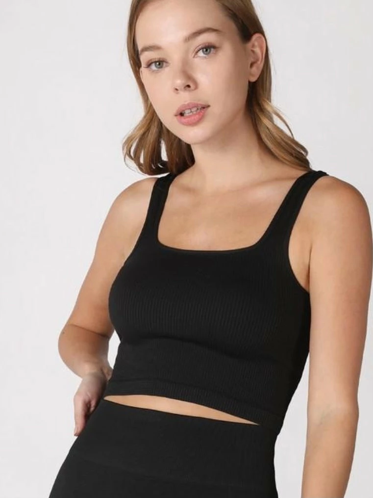 Nikibiki Tops Zuri Ribbed Black Square Neck Crop Top 3 Nikibiki Tops Zuri Ribbed Black Square Neck Crop Top
