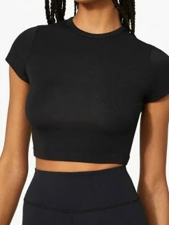 WeWoreWhat Cropped Black Baby Tee Waffle Knit Tops
