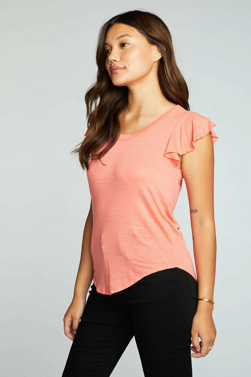 CHASER Linen Jersey Flutter Sleeve Tee 4 CHASER Linen Jersey Flutter Sleeve Tee