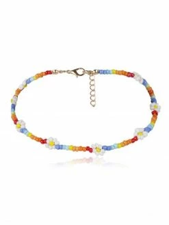 ACCITY Trendy Flower Red Multi Color Bead Necklace ACCESSORIES