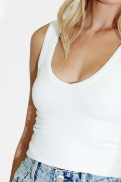 Nikibiki Tops Cali Reversible White Herringbone Crop Top