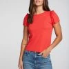 CHASER Tops Linen Punch Ruffle Puff Sleeve Tee 1 CHASER Tops Linen Punch Ruffle Puff Sleeve Tee