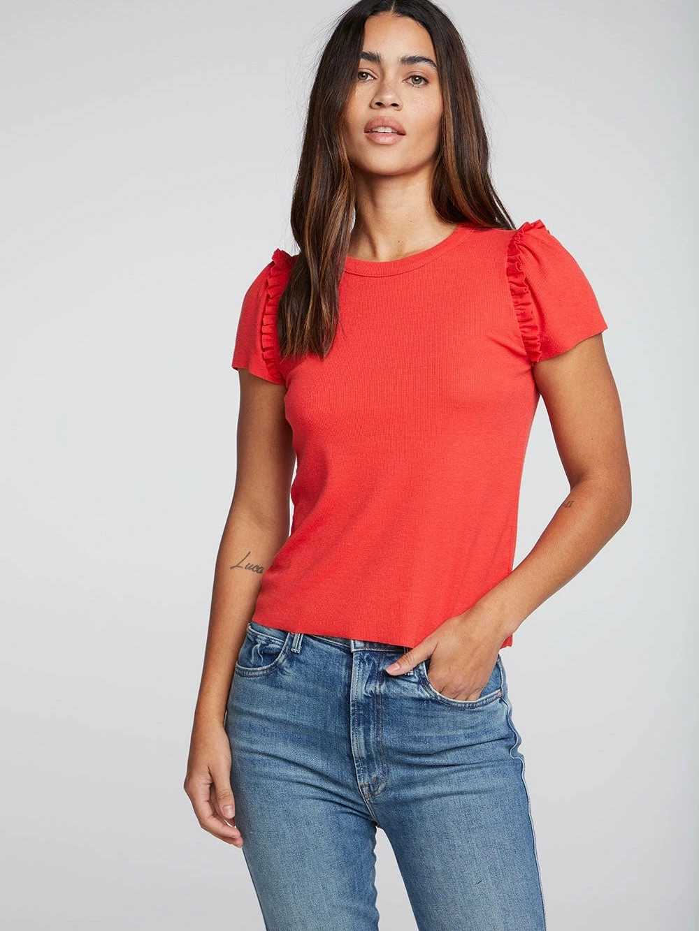 CHASER Tops Linen Punch Ruffle Puff Sleeve Tee 3 CHASER Tops Linen Punch Ruffle Puff Sleeve Tee