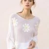 Storia Tops White 3-D Daisy Sweater 2 Storia Tops White 3-D Daisy Sweater
