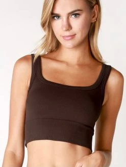 Nikibiki Tops Lena Chevron Ribbed Chocolate Crop Top