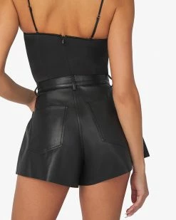 WeWoreWhat Bottoms Black Vegan Leather Flare Bell Short