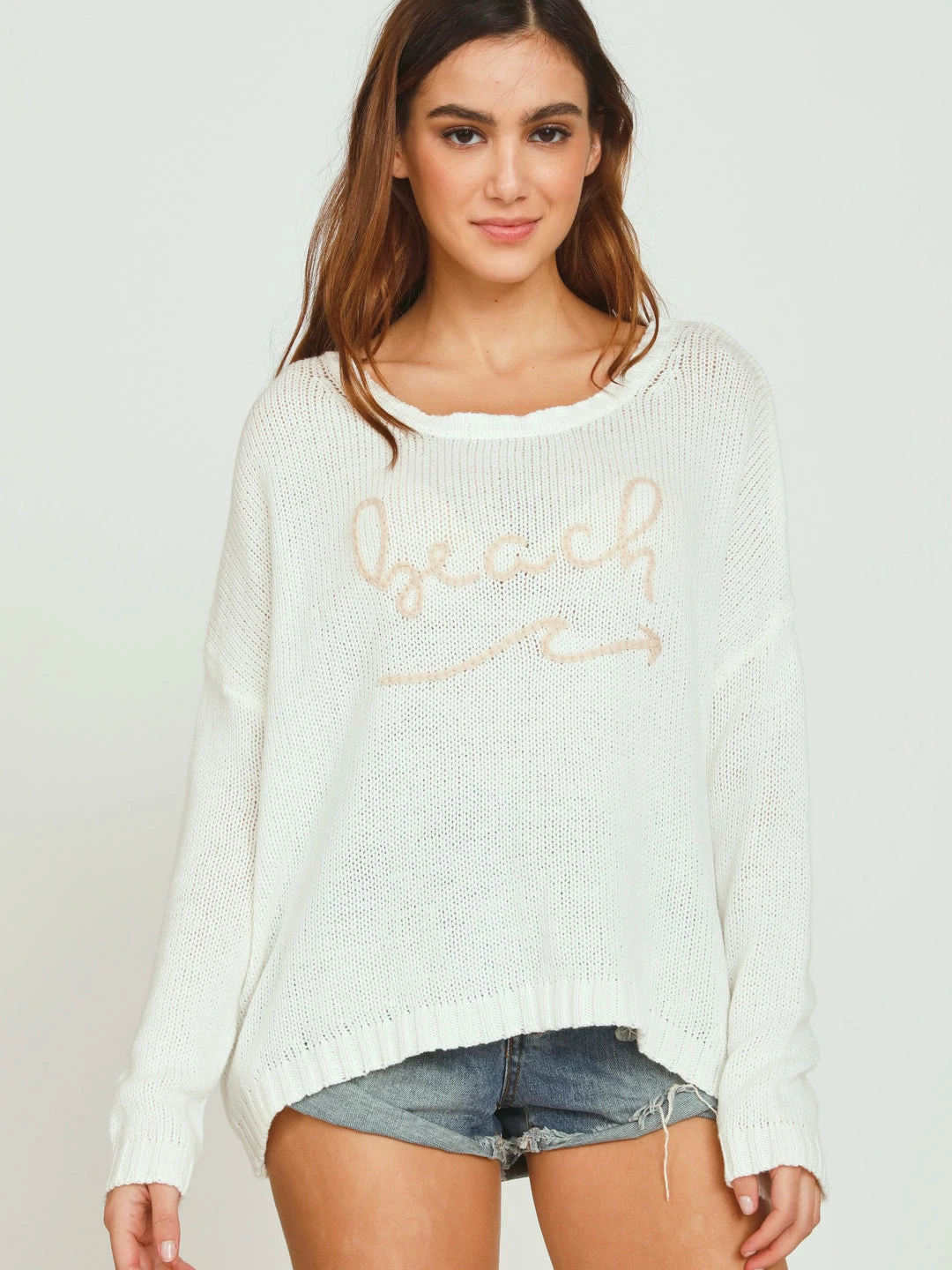 Vintage Havana White Beach Wave Arrow Boxy Crewneck Sweater Tops 3 Vintage Havana White Beach Wave Arrow Boxy Crewneck Sweater Tops