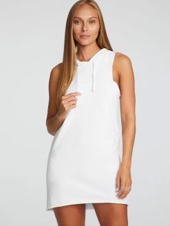 CHASER Sleeveless Hooded White Fleece Dress