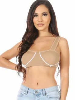 Suzette Ribbed Contrast Beige Bralette
