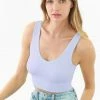 Nikibiki Cali Reversible Ice Blue Herringbone Crop Top