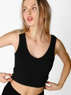 Nikibiki Cali Reversible Black Herringbone Crop Top