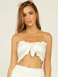 Vintage Havana Crochet Texture Knit Tie Front Bandeau