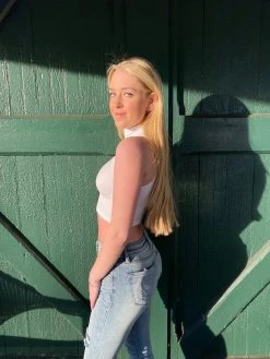 Suzette Sleeveless Mock Rib White Crop Top Tops