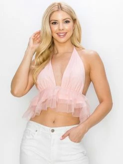 The Vintage Shop Carrie Pink Tulle Halter Top