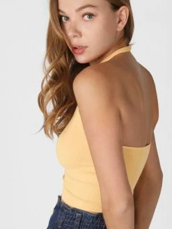 Nikibiki Tops Kami Ribbed Halter Popcorn Crop Top