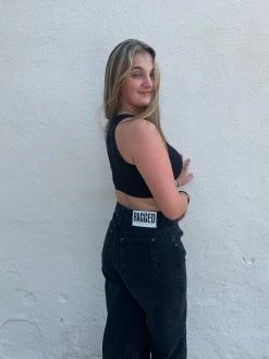 Suzette Ribbed Black Halter Crop Top