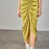 Mustard Seed Sonia Ruched Chartreuse Midi Skirt