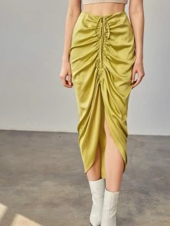 Mustard Seed Sonia Ruched Chartreuse Midi Skirt