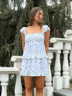 WeWoreWhat Flirty Ruffle Watercolor Ditsy Dress