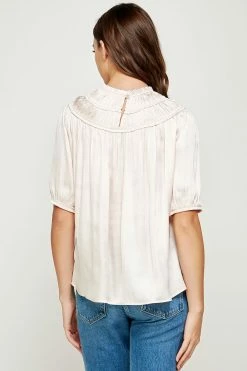 Strut And Bolt Tops Bonita Puff Sleeve Pink Satin Top