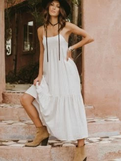 Elan Stripe Tie Back Tiered Maxi Dress Dresses