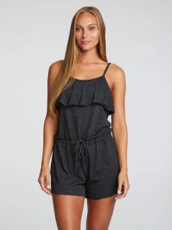 CHASER Triblend Jersey Black Ruffle Front Romper
