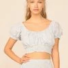 Vintage Havana Chambray Blue Eyelet Smocked Crop Top