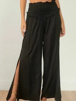 Elan Black Smocked Waist Wide Leg Pant