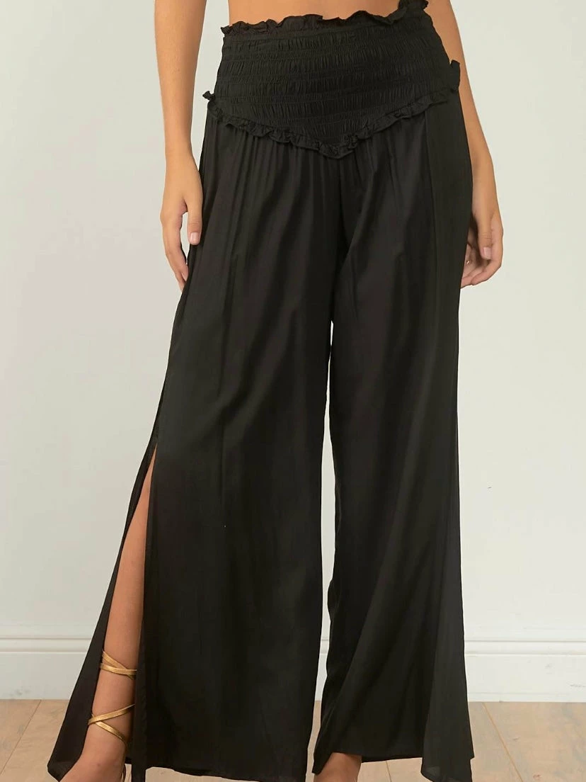 Elan Black Smocked Waist Wide Leg Pant 3 Elan Black Smocked Waist Wide Leg Pant