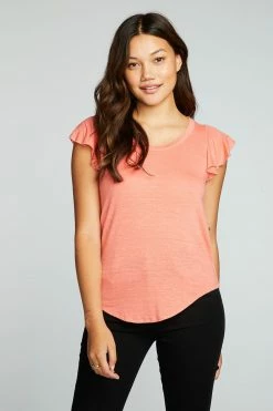 CHASER Linen Jersey Flutter Sleeve Tee 7 CHASER Linen Jersey Flutter Sleeve Tee