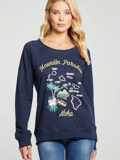 CHASER Hawaiian Paradise Linen French Terry Pullover Tops