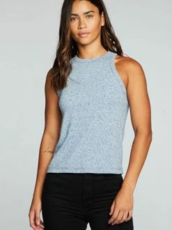 CHASER Tops Linen Jersey High Neck Racer Tank