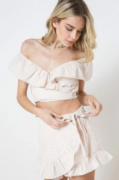 ILLA ILLA Joelle Taupe Seersucker Set Tops