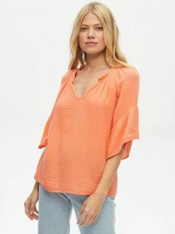 Michael Stars Savannah Gauze Camila Ruffle Sleeve Top