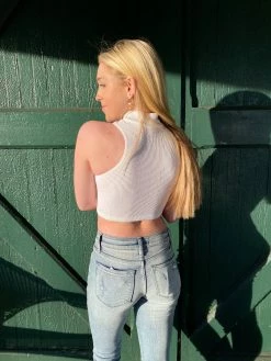 Suzette Sleeveless Mock Rib White Crop Top Tops 8 Suzette Sleeveless Mock Rib White Crop Top Tops