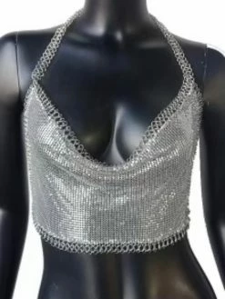 Lunachick Bello Silver Metallic Halter Top Tops