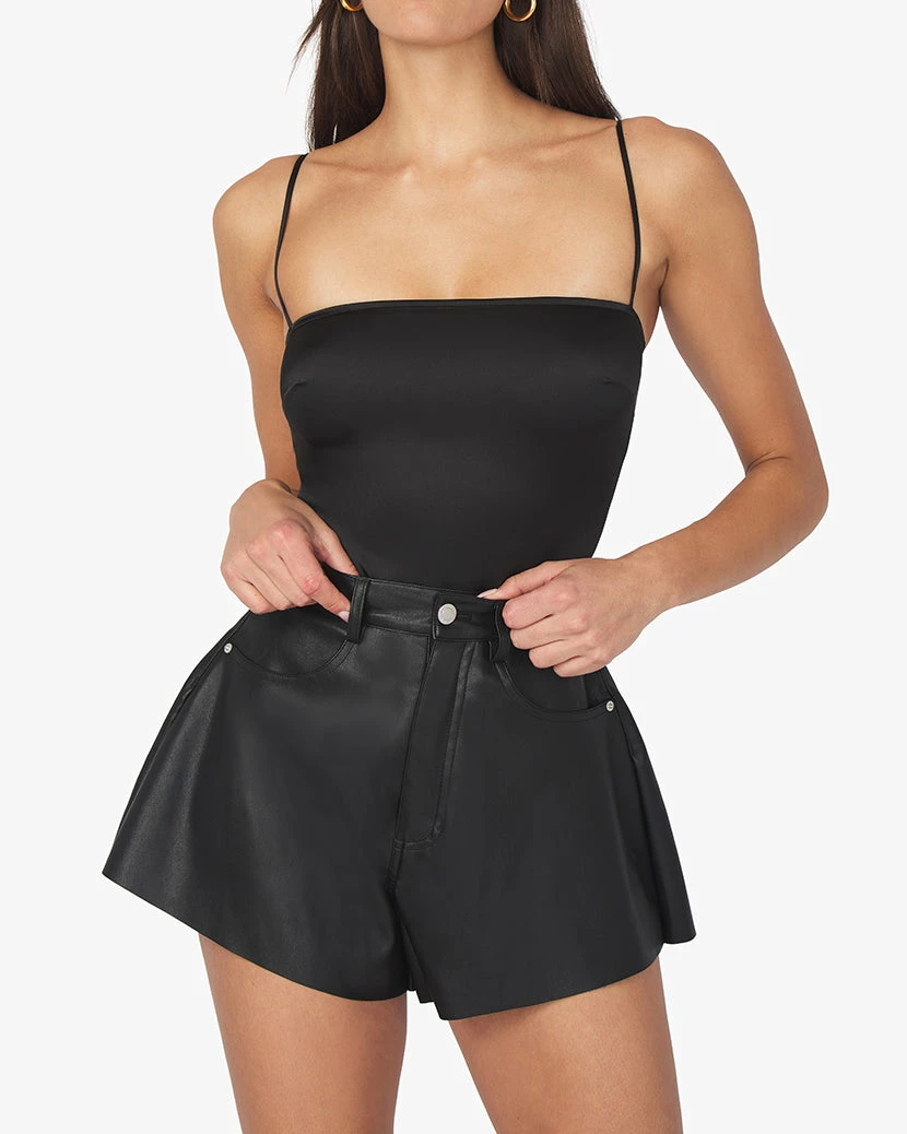 WeWoreWhat Bottoms Black Vegan Leather Flare Bell Short 6 WeWoreWhat Bottoms Black Vegan Leather Flare Bell Short