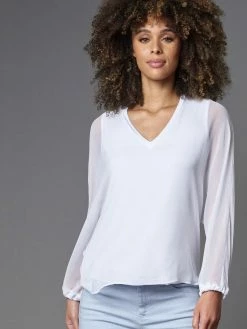 Lola & Sophie Tops Chiffon V-Neck White Kimomo Top