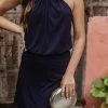 Veronica M. Navy Ity Ring Halter Dress Dresses