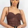 Iris Tops Valentina Chocolate Brown Mesh Bodysuit